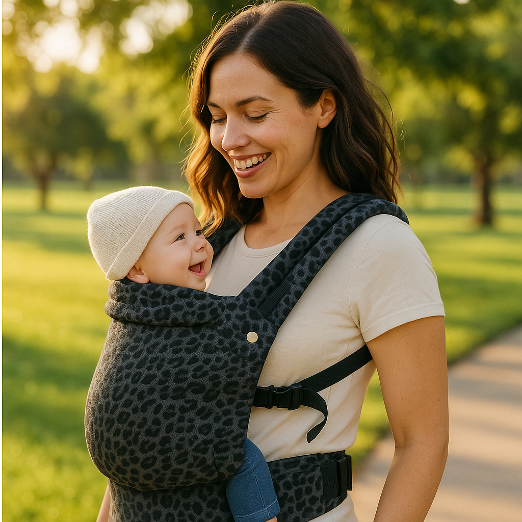 bebe dans son porte bebe leopard